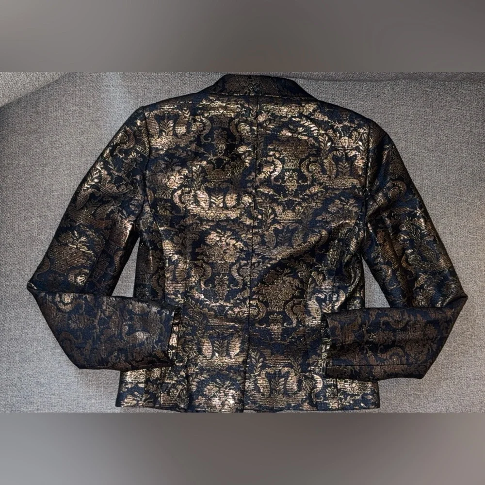 NWT ASOS Metallic Shimmer Blue and Gold Paisley Women's Blazer - Picture 6 of 7